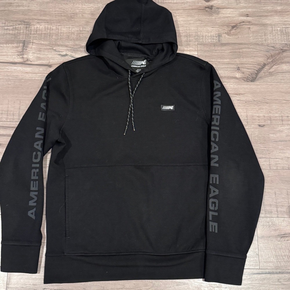 Men's American Eagle Hoodie Sweatshirt Medium Black Sporty